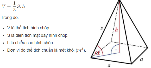 Công thức tính thể tích khối chóp