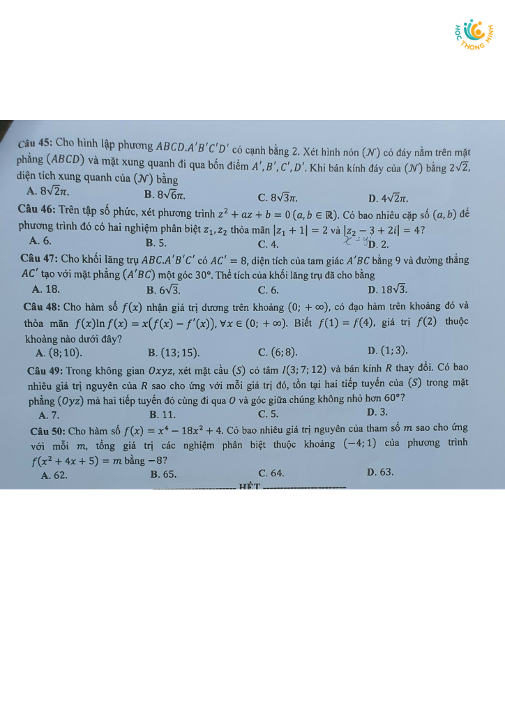 đề thi toán thpt quốc gia 2023
