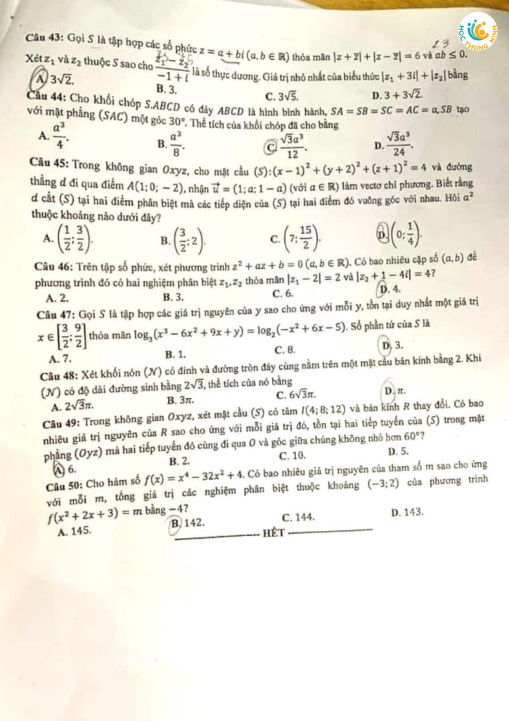 đề thi toán thpt quốc gia 2023